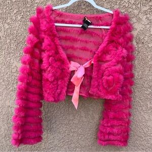 BCBG Hot Pink Fuzzy Crop Top